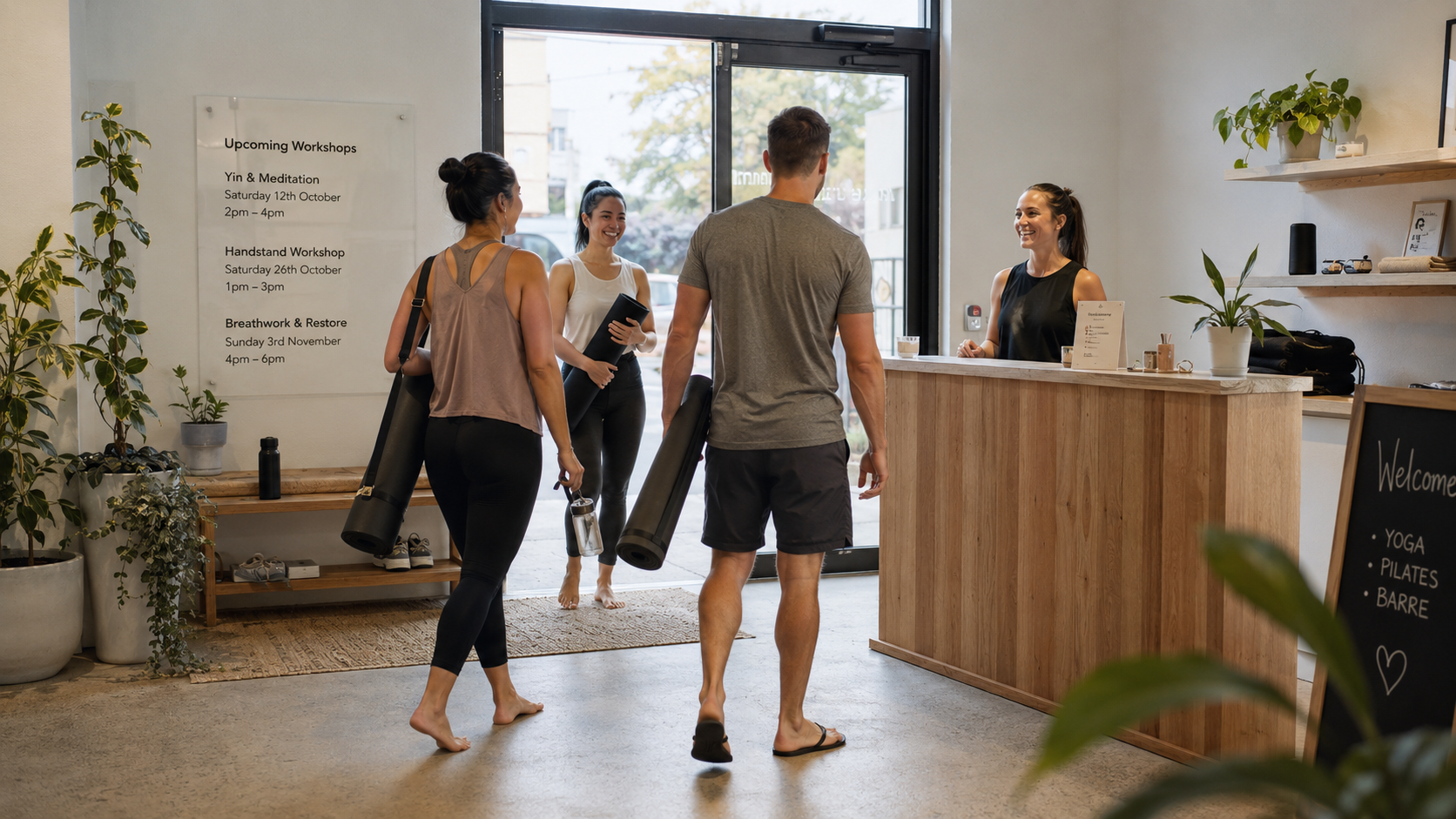 Members checking in at a studio reception
